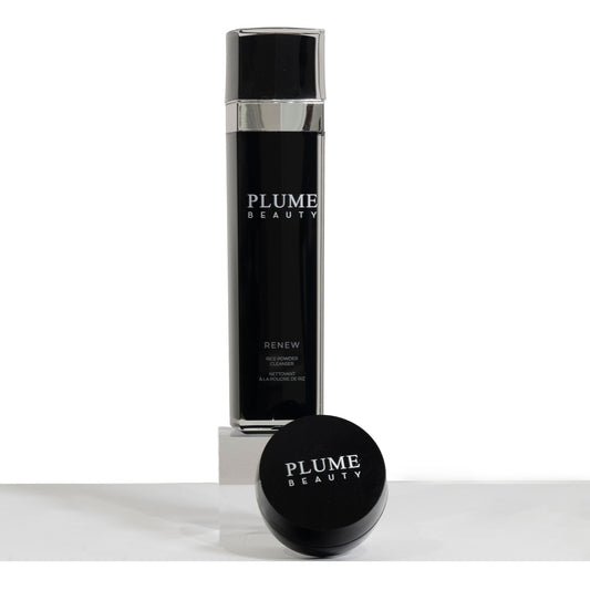 Plume Beauty Renew Rice Powder Cleanser | Vegan Rice Face Cleanser | Gentle Exfoliating Cleanser | Brightening Rice Powder Face Wash | Natural Skin Cleansing Powder